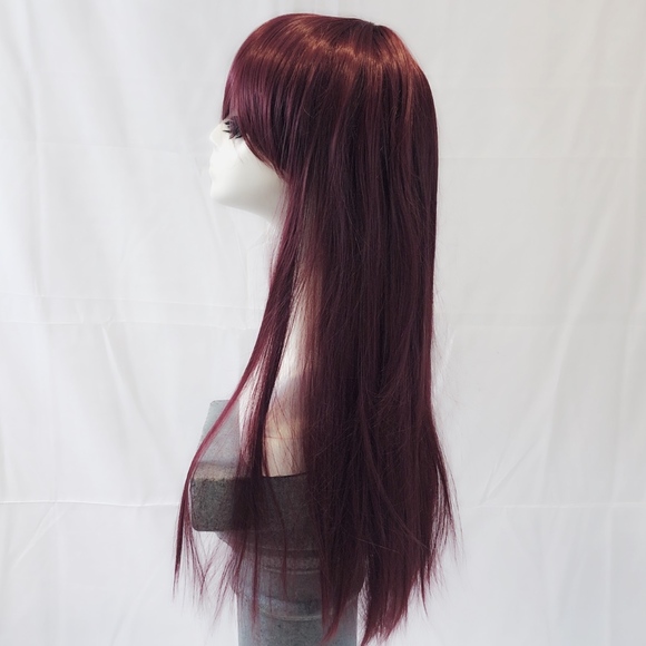 New long straight burgundy cosplay wig
